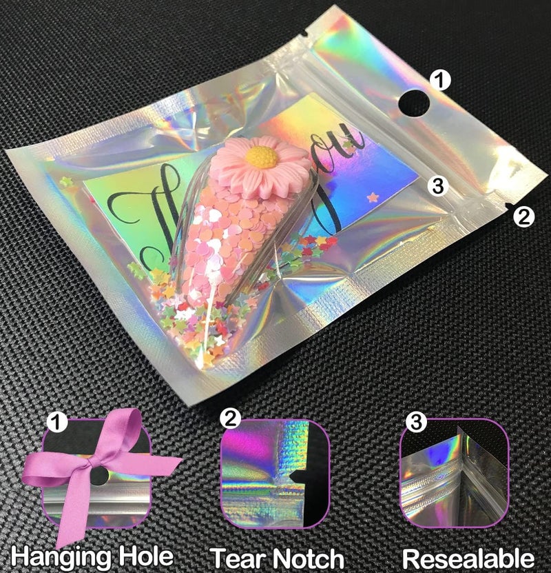 Trunple Resealable Foil Pouch Bag [100 PCS ] Great for Party Favor Food Storage (Holographic Color, 3 x 4 Inch) - Image 4
